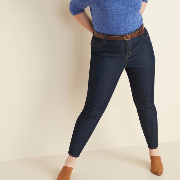 Old Navy Mid-Rise Dark-Wash Plus-Size Super Skinny Ankle Jeans New - Picture 4 of 4